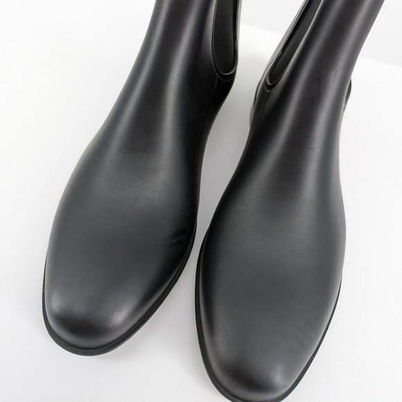 A New Day Rubber Bootie 10 Black Side Gore Stretch Almond Toe Ankle Rain Outdoor - Picture 5 of 13